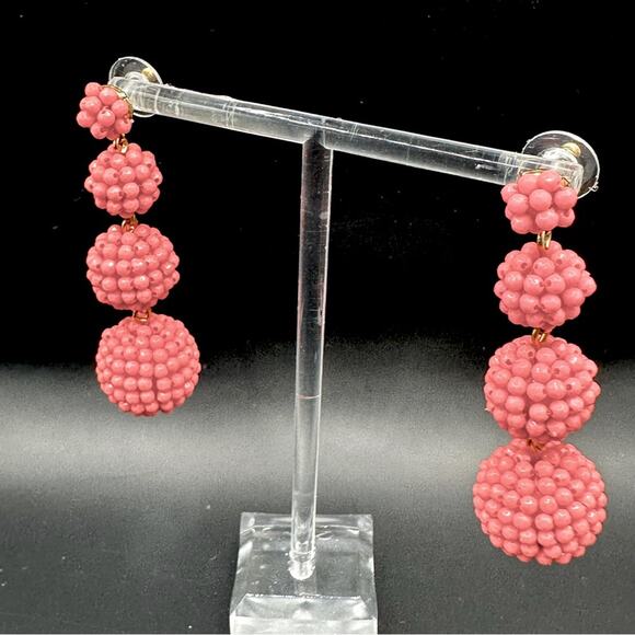J Crew Beaded 3 Ball Dangle Earring Drop Statement Wild Berry Pierced Preppy - Picture 4 of 8